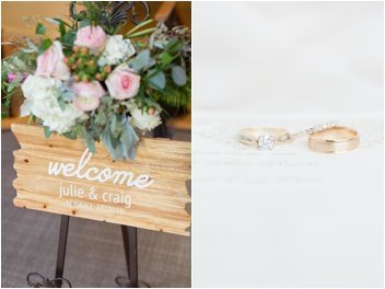 rings and ceremony welcome sign at huguenot loft