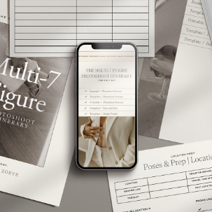 an iphone with a mockup of 7 figure business mentor natasha zoryk's free resource the aesthetic CEO starter kit