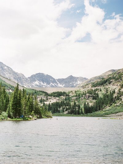 lake surrounded by mountains in colorado travel print photo