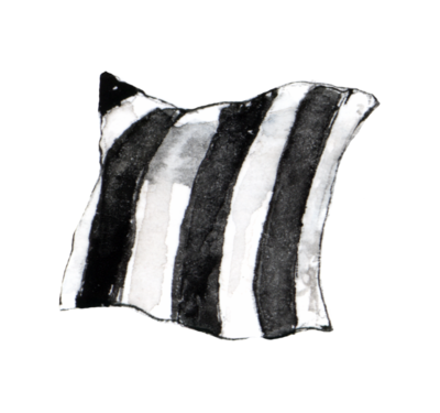 A painted black and white striped throw pillow.