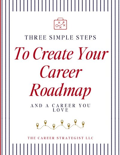 Text "Three simple steps to create your career roadmap and a career you love" over a striped background