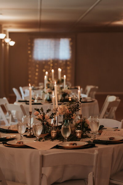 Decorated table settings for wedding reception