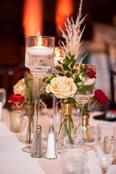 Picture of candles and flowers on table
