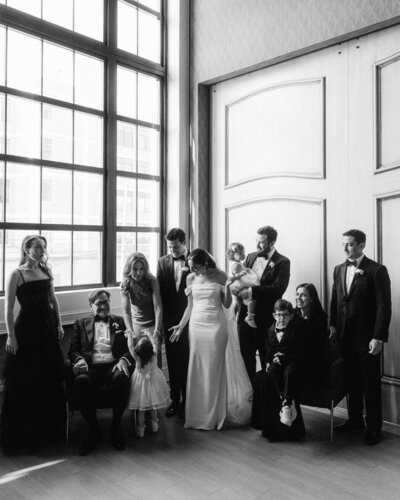 editorial style photo of a wedding couple during family formals at the Switch House by Cescaphe Philadelphia