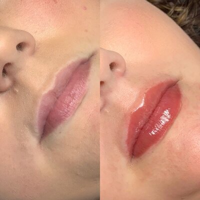 Before and after lip blush services at Refresh Aesthetics