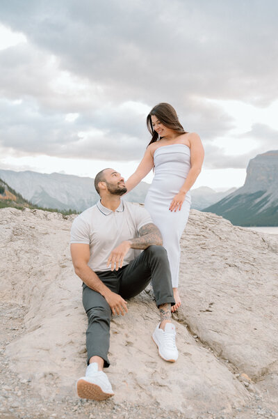 Family of three photo during the winter in lake louise