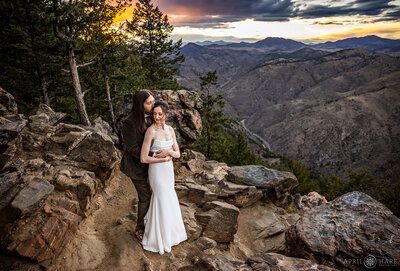 An outdoor wedding ceremony in the courtyard at Villa Parker in Colorado during Autumn