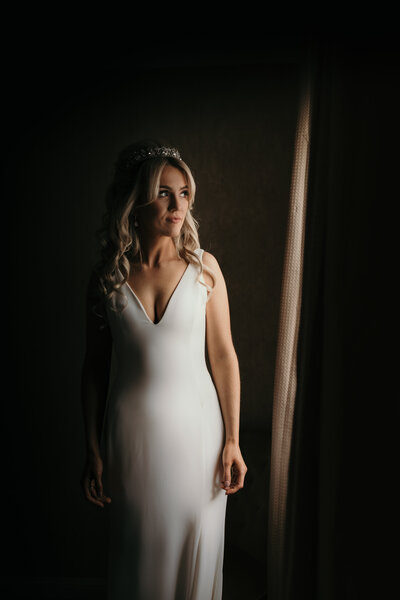 portrait of bride in window light