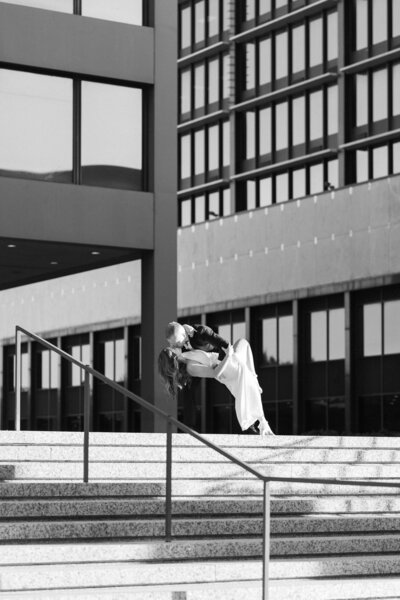 downtown engagement photo in Louisville, Kentucky