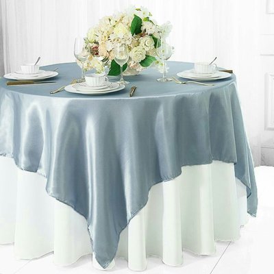 Dusty blue overlay white tablecloth