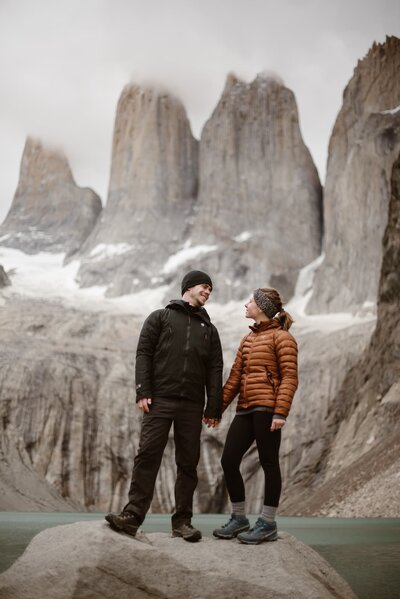 Photographer hiking through Patagonia with her husband