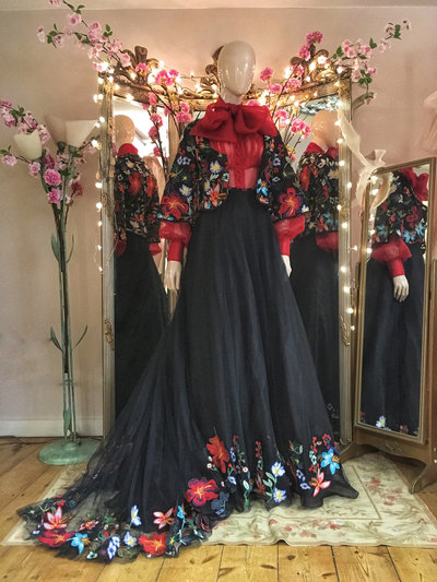 Mariachi-embroidered-flower-dramatic-evening-dress-JoanneFlemingDesign-3