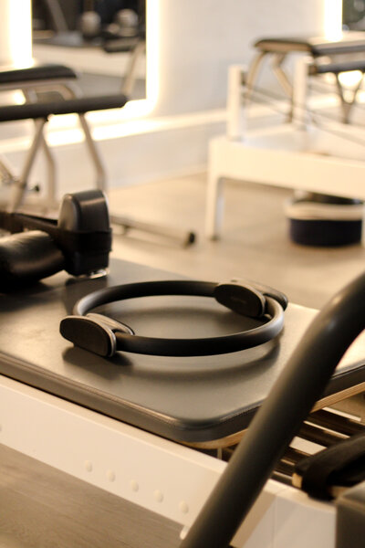 Close-up of magic circle resting on reformer at TruFit Pilates