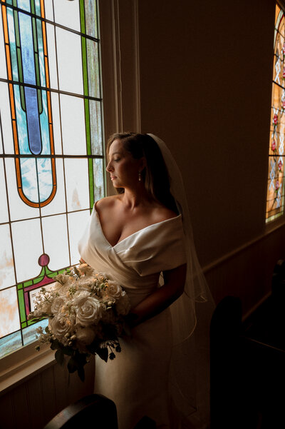 Bridal portrait in window light in Jackson Mississippi.