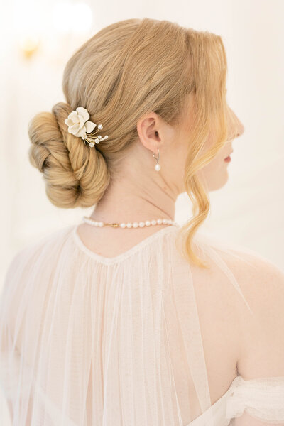 wedding hair closeup for luxury bride