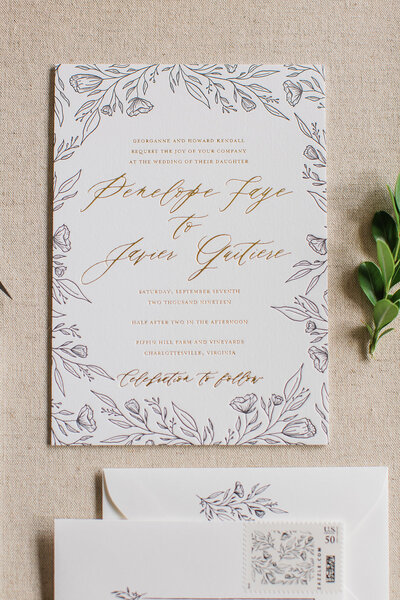Hand Drawn Wedding Invitations with Flower Sketches