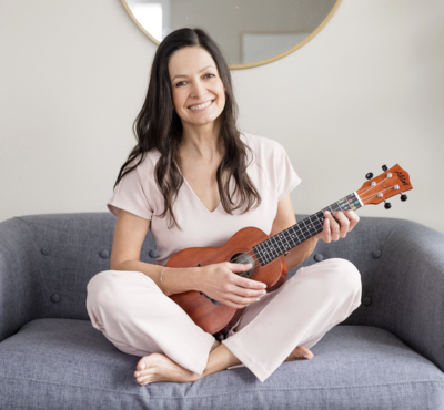 Vallie playing the ukulele