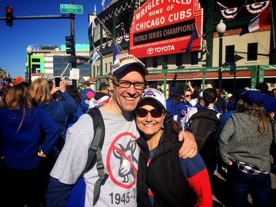 Angela Garbot at the Chicago Cubs game, World Series Champions