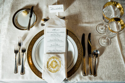 Wedding Reception Placesetting at University Club of Chicago