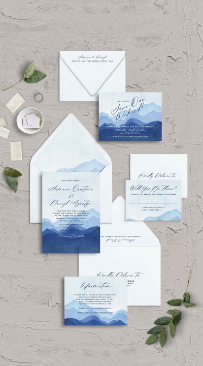 Watercolor Blue Ridge Mountain Wedding Invitations