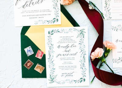 Hand Painted Watercolor Greenery Wedding Invitations