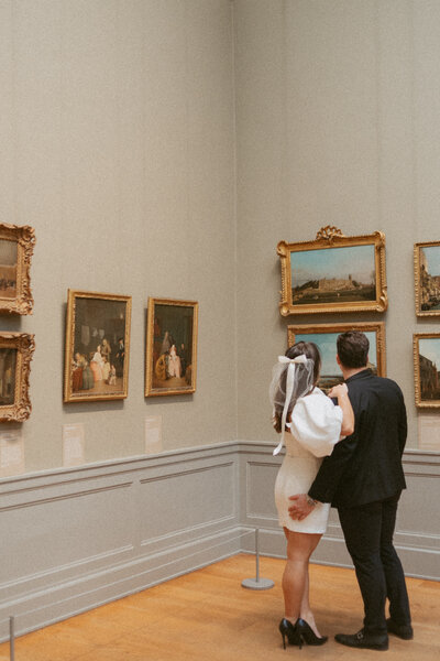 Bride at the Metropolitan Museum of Art in Manhattan, New York during their engagement session