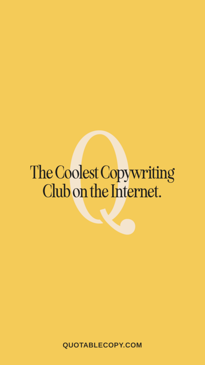 Quotable Copy Q icon logo and brand tagline on a yellow background