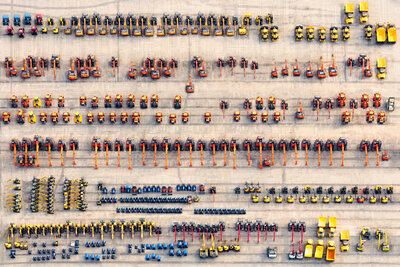 aerial photo of tonka trucks