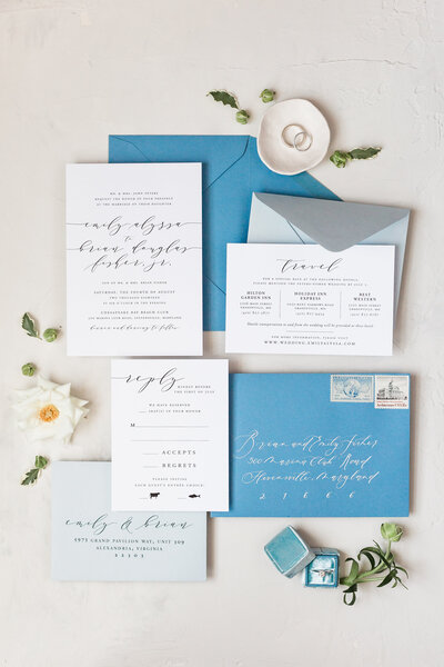 simple blue wedding invitation set