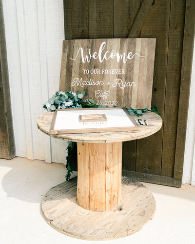 Wedding sign and guest book for wedding reception
