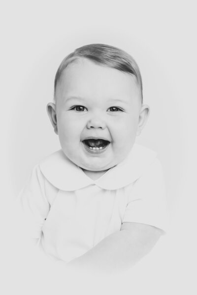 Black and white heirloom portrait of baby boy