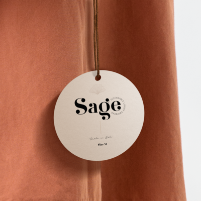 Brand design showcased on a clothing label for the sage swimwear brand