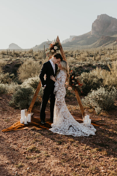 Desert Boho Elopement near Superstition Mountains in Arizona.