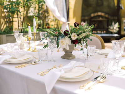Gorgeous and romantic wedding tablescape, by Fiore Fine Events wedding planner in Calgary, Alberta, featured on the Brontë Bride Vendor Guide.