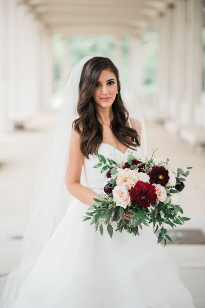 muny bridal portrait with rose  and mint florals