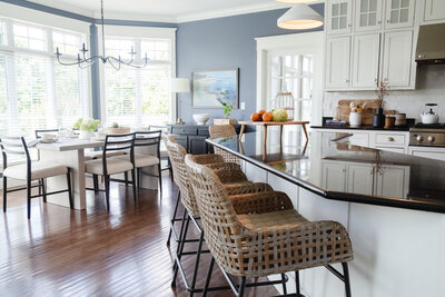 bright photo of wicker counter stools for kitchen