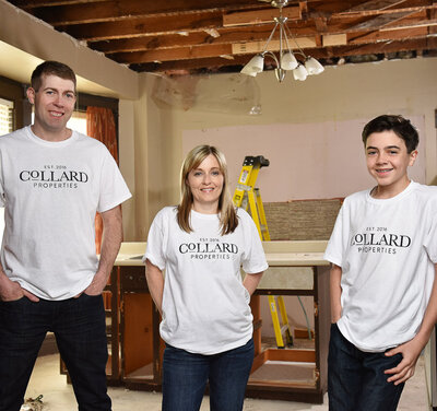 Collard properties team standing in home under renovations