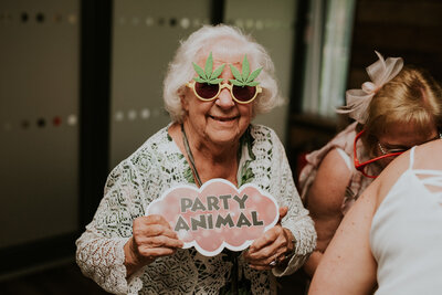 Grandmother having fun at wedding reception