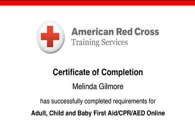 CPR and First aid certification American Red Cross