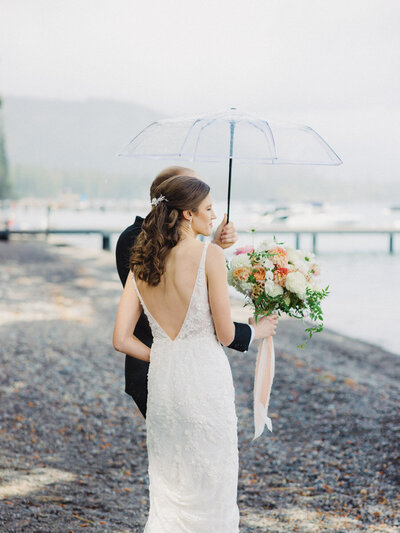 Rainy Lake Tahoe Wedding on the beach photos