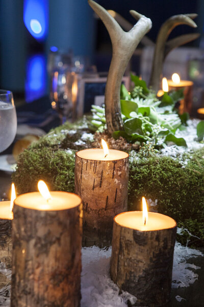 wooden style candles as table decor