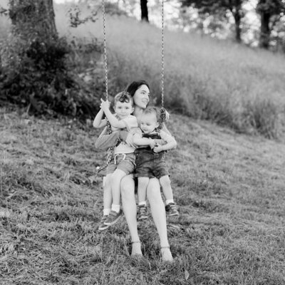 Anna with her boys on a swing | Black and White Photography | Wedding Photographer in Pittsburgh | Anna Laero Photography