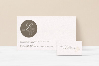 Two cards displaying the Baked by Lauren logo and brand mark
