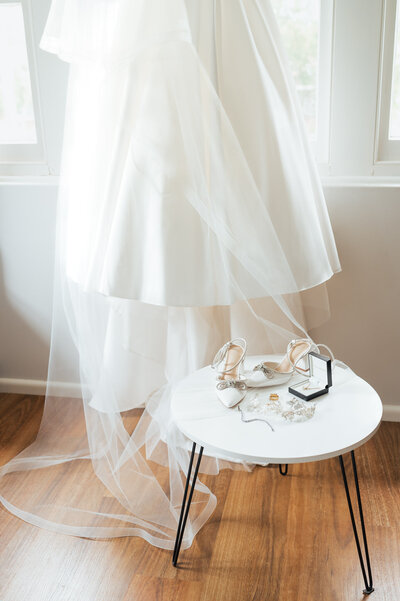 Bridal Prep Photo with shoes and wedding dress from a Blue Mountains Wedding
