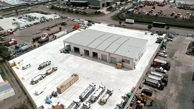 A drone photo of a civil site with the final result of laying concrete on the whole site captured by Auckland Commercial Photographer - Zanthe Vorsatz Photography