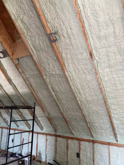 Spray foam insulation installed in ceiling