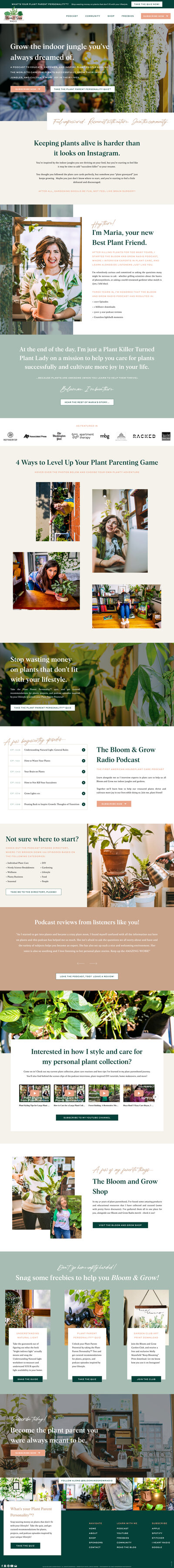 Custom Showit website for Maria Failla, a podcaster, author, & educator in the plant & wellness space