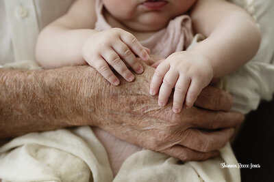 Grandpas Hands with Newborn Baby