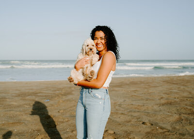 California Photographer with dog on the beach