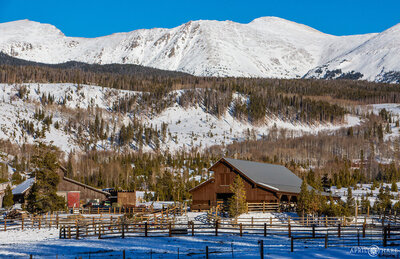 Winter wedding venue with mountain backdrop Devil's Thumb Ranch in Tabernash, Colorado
